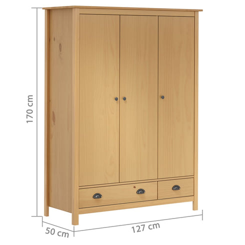 Maison Madeleine -  3Door Wardrobe "Hill Range" 127x50x170 cm Solid Pine Wood
